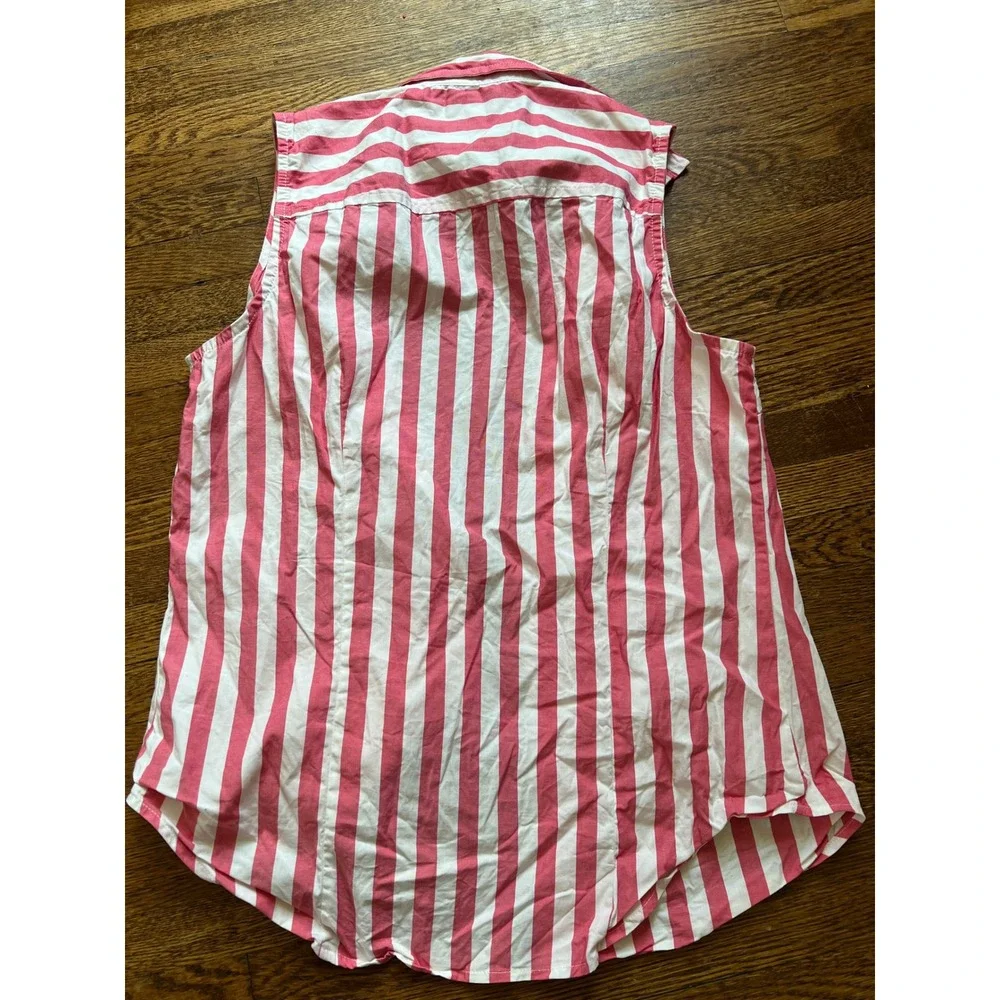 J.Crew Womens Pink White Striped Sleeveless Button Down Shirt Small Cotton Blend